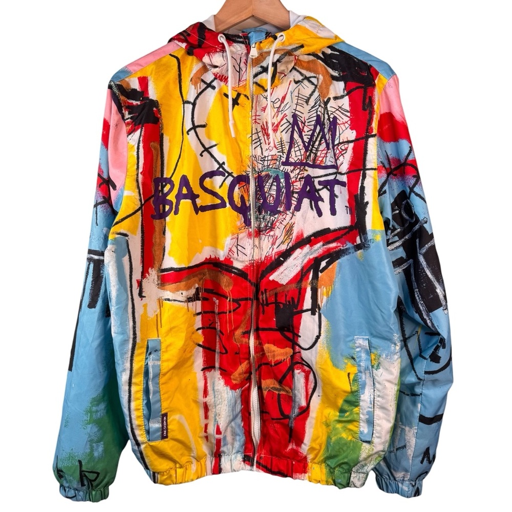 Basquiet x Members Only Mens Medium Windbreaker Jacket Multicolor Art Print